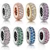 Original Copper Charming Fit Charming Bracelet Jewelry Diy Pink Shiny Zircon Spacer Beads