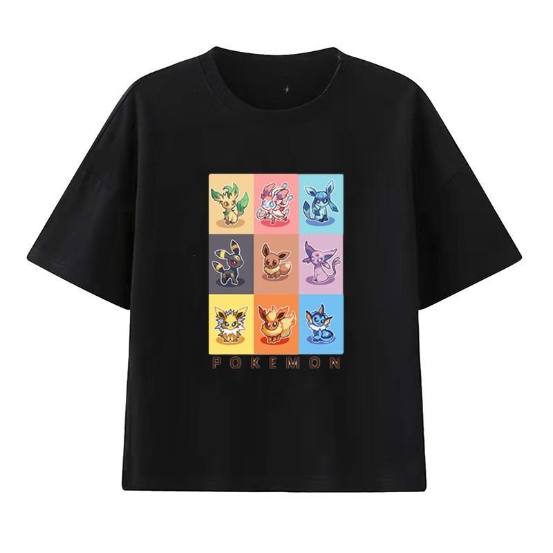 Pokémon Handheld-Spiel Evoli Cartoon-Print T-Shirt Sommer Herren und Damen Übergröße Trend Locker Lässig Kurzarm-Top