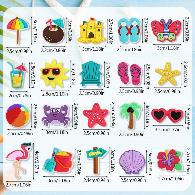 

20pcs Summer Beach Theme Shoe Charms Flamingo Coconut Tree Aloha Hawaiian Birthday Party Decoration PVC DIY Shoe Bracelets Gifts