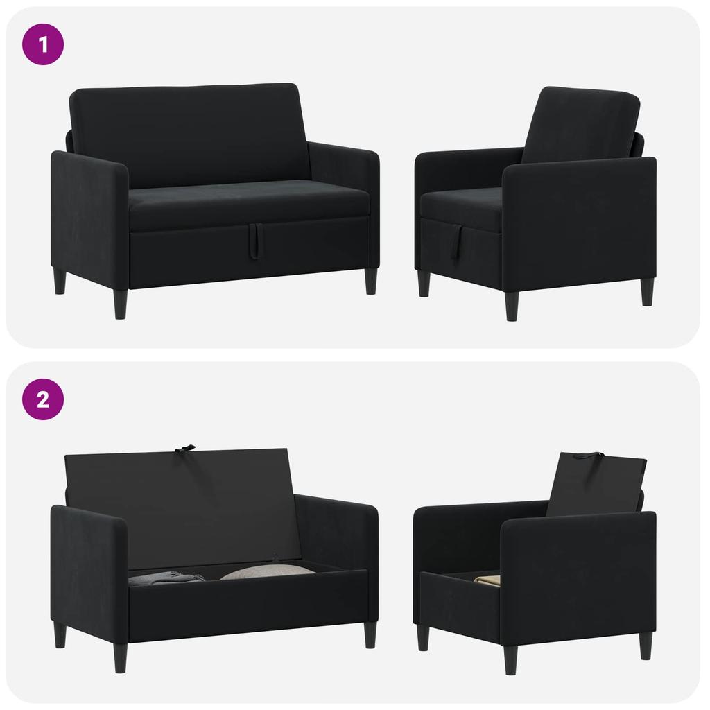 Sofa Set with Storage 2 Pcs. Black Polyester