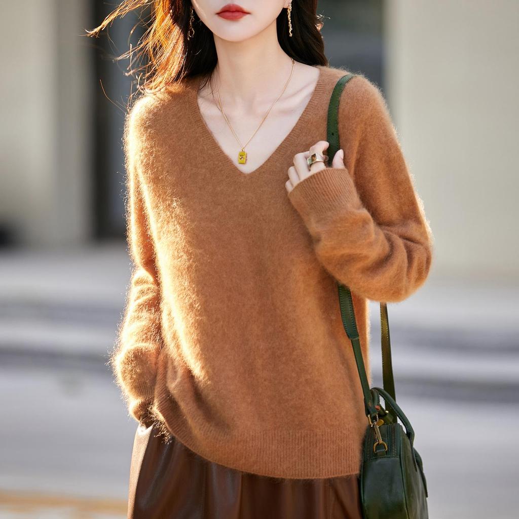 Brushed Series Heavyweight Cashmere Seamless Knitted Sweater Pullover for Women