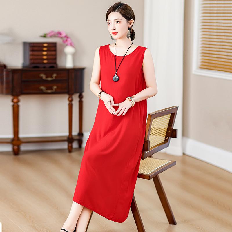 Plus Size Women's Long Dress Summer  Casual Elegant Sleeveless Vintage Print Dress For Women