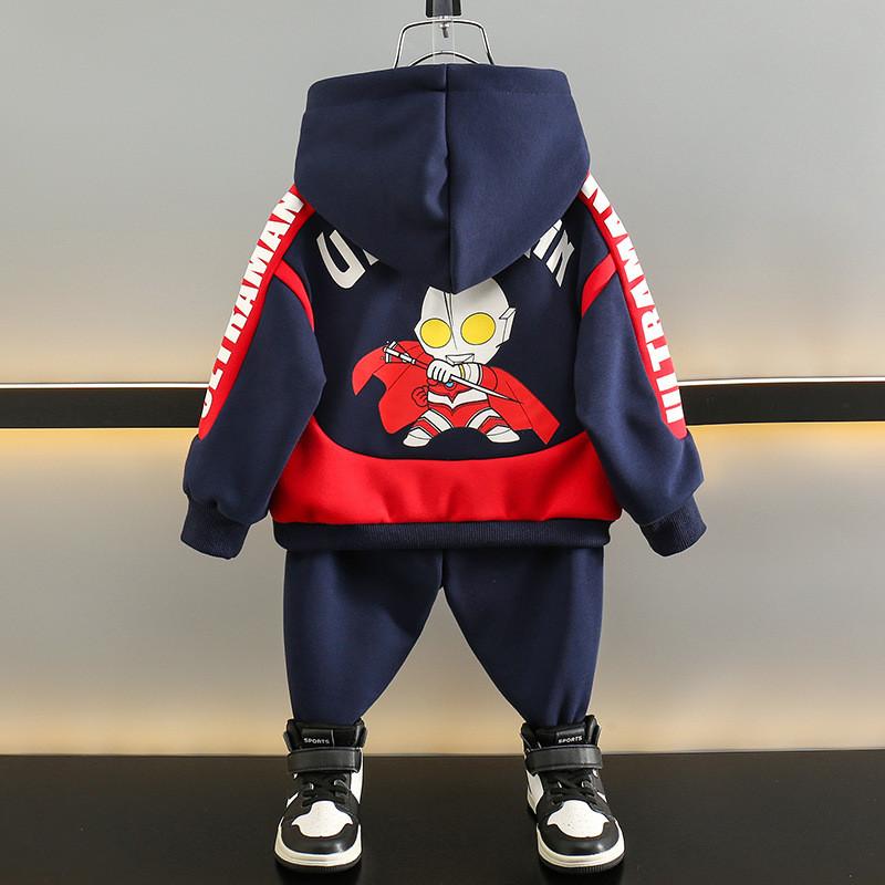 Stylish Ultraman Boys Hoodie And Pants Set Thickened Warm Cotton Outfit For Kids