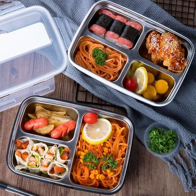 Nerezový obědový box odolný proti vytečení se 3/4 přihrádkami - Odolná, snadno čistitelná bento nádoba pro studenty a kancelářské pracovníky