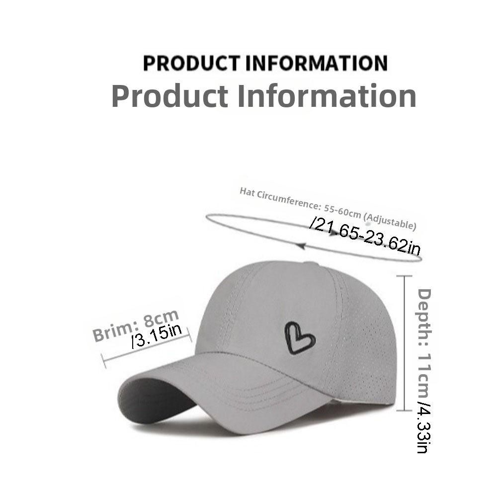 Prodyšná baseballová čepice s culíkem ve tvaru srdce Jednobarevná Lehká Sluneční clona Klobouk do slunce Tenká Rychleschnoucí Snapback Čepice Dámská