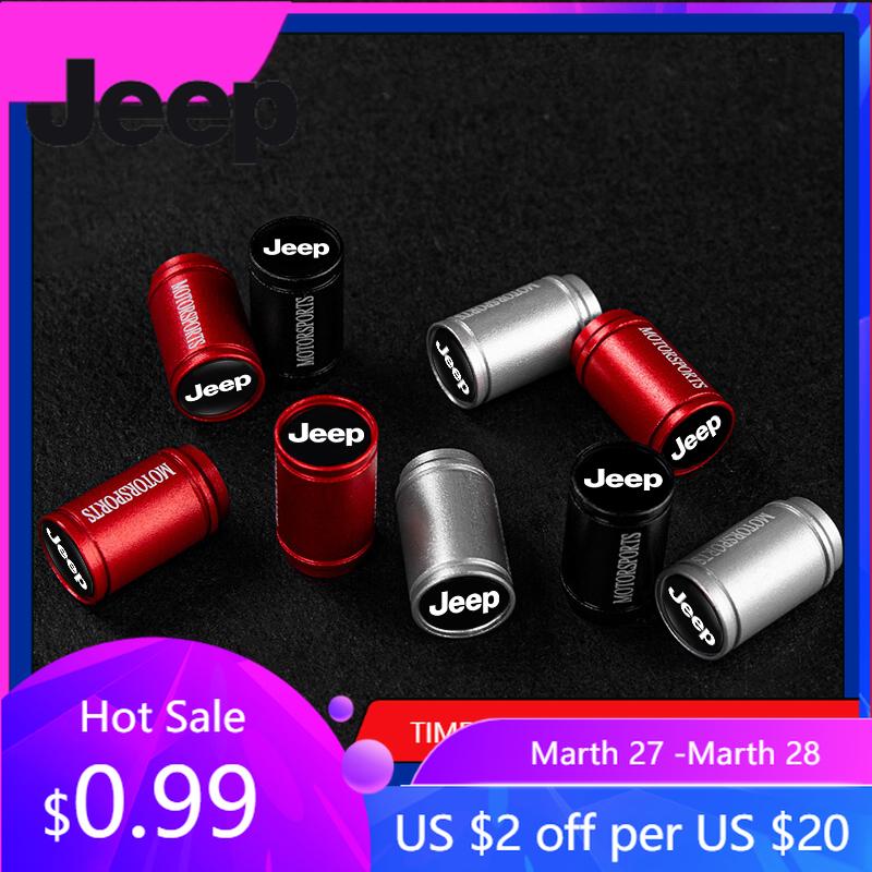 For Jeep 4Pcs Car Wheel Tire Valve Core Cap Styling Accessories For Jeep Grand Cherokee Wrangler JK Gladiator Compass Renegad
