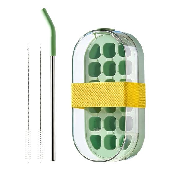 

Ice Cube Cup with One-Touch Ice Cube Release Mold 2-in-1 Ice Tray And Leak-Proof Water Bottle for Iced Coffee Cocktails Juices зелений
