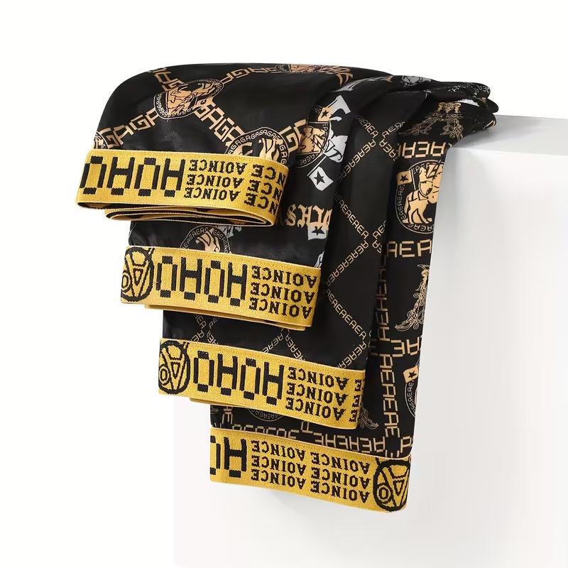 TEMU Black Gold Print Men's Breathable Plus Size Boxer Briefs