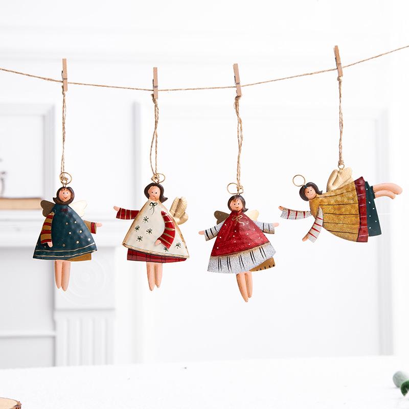 Nordic Iron Angel Ornament: Christmas Tree Pendant & Scene Decoration