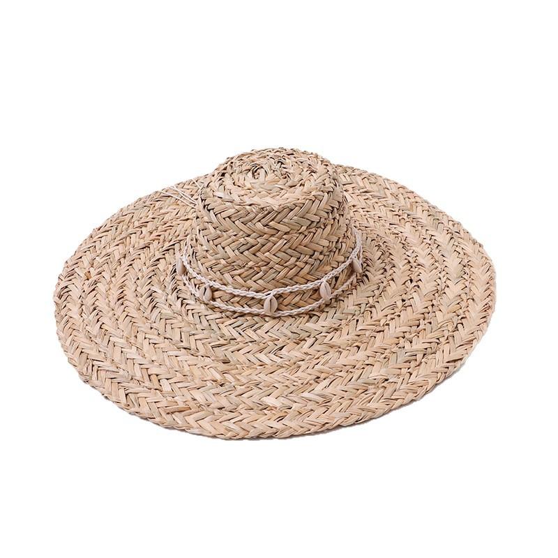 Summer New Hand-woven Flat-top Straw Hat Large Brim Sun Hat Pastoral Fashion European and American Outdoor Sun Protection Hat