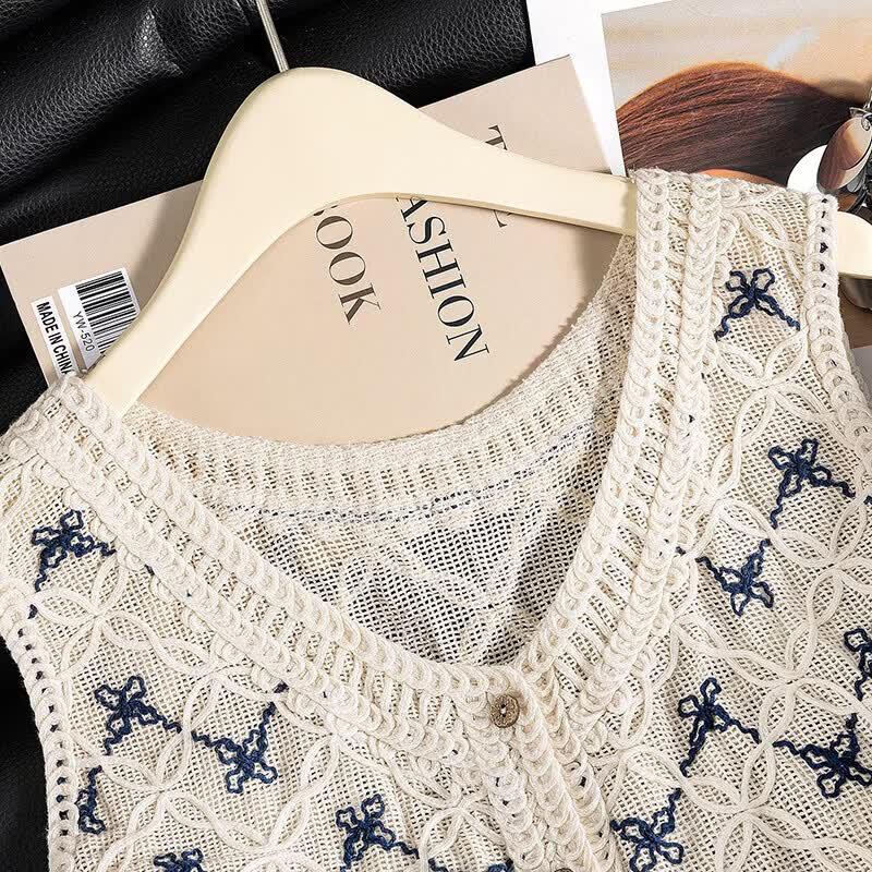 Women's Elegant V-neck Embroidered Layering Vest