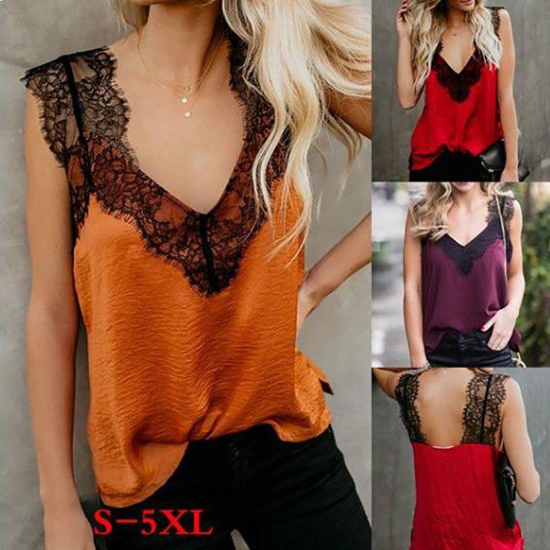 Elegant Women Summer Sleeveless Lace Mesh Loose Vests V-neck Cami Soft Tanks Top