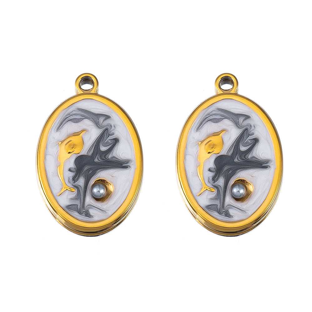 2pcs Punk Black Enamel Stainless Steel Pendant Necklace Charms Base Gold Plated Earrings Material DIY Bracelets Jewelry Findings