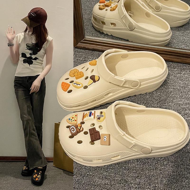 2025 Women's EVA Thick-Soled Cartoon Closed-Toe Sandals & Slippers: Summer Fashion, Height-Boosting Beachwear