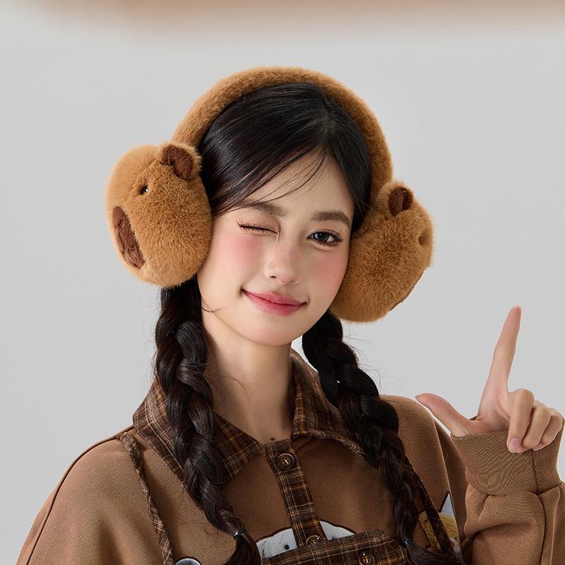Niedliche Plüsch Capybara Ohrenwärmer Warmer Faltbarer Ohrenschutz für Damen Herren Winter Warm Ohrenklappen Outdoor Kälteschutz Ohrenschützer