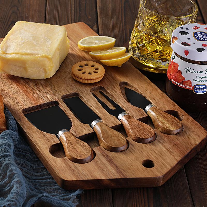 Acacia Wood Cheese Board with Stainless Steel Cheese Knife Set Home Kitchen Cheese Serving Platter Tools