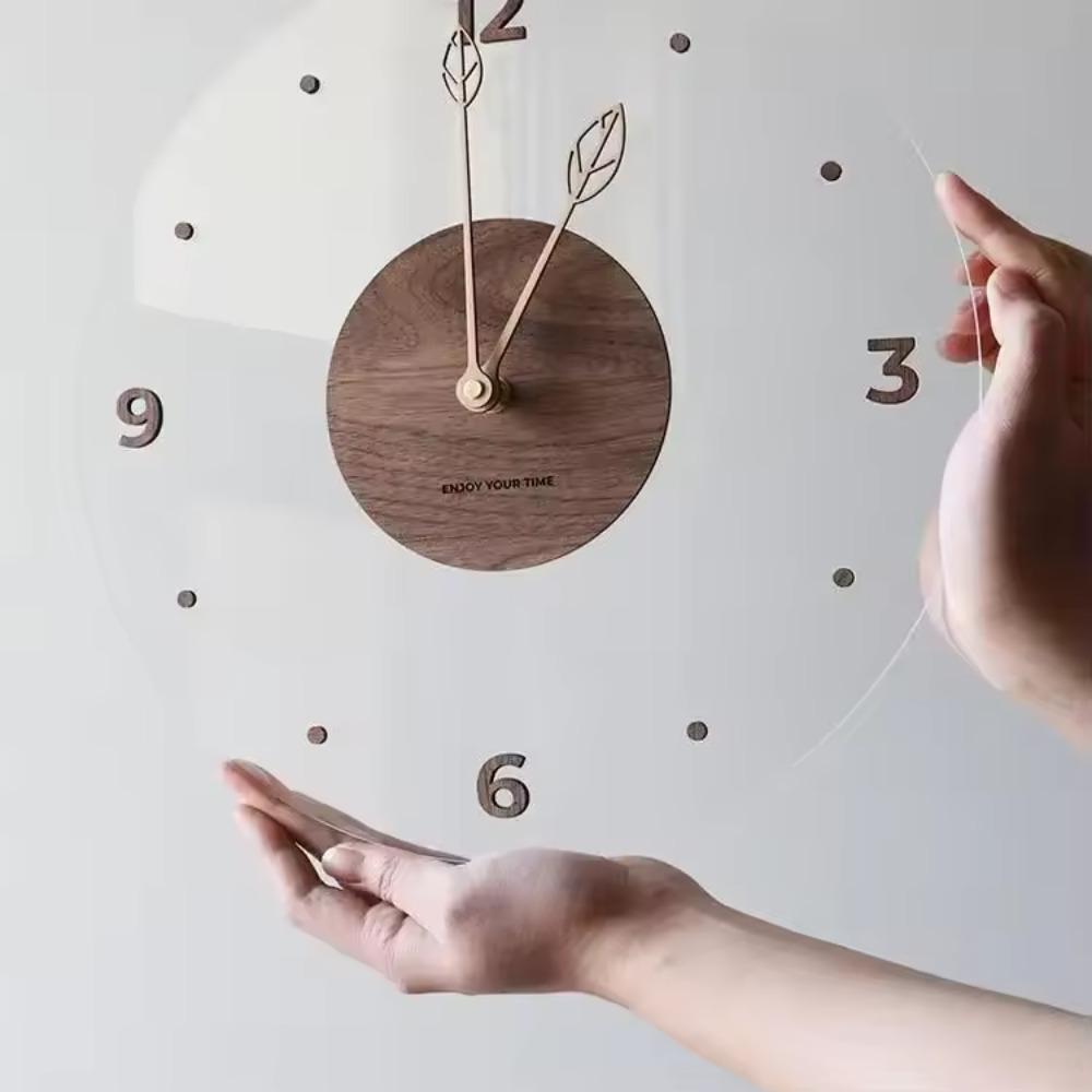 Solid Wood Digital Wall Watch Transparent Scale Clock Simple Style Hanging Clock  Wall Ornament