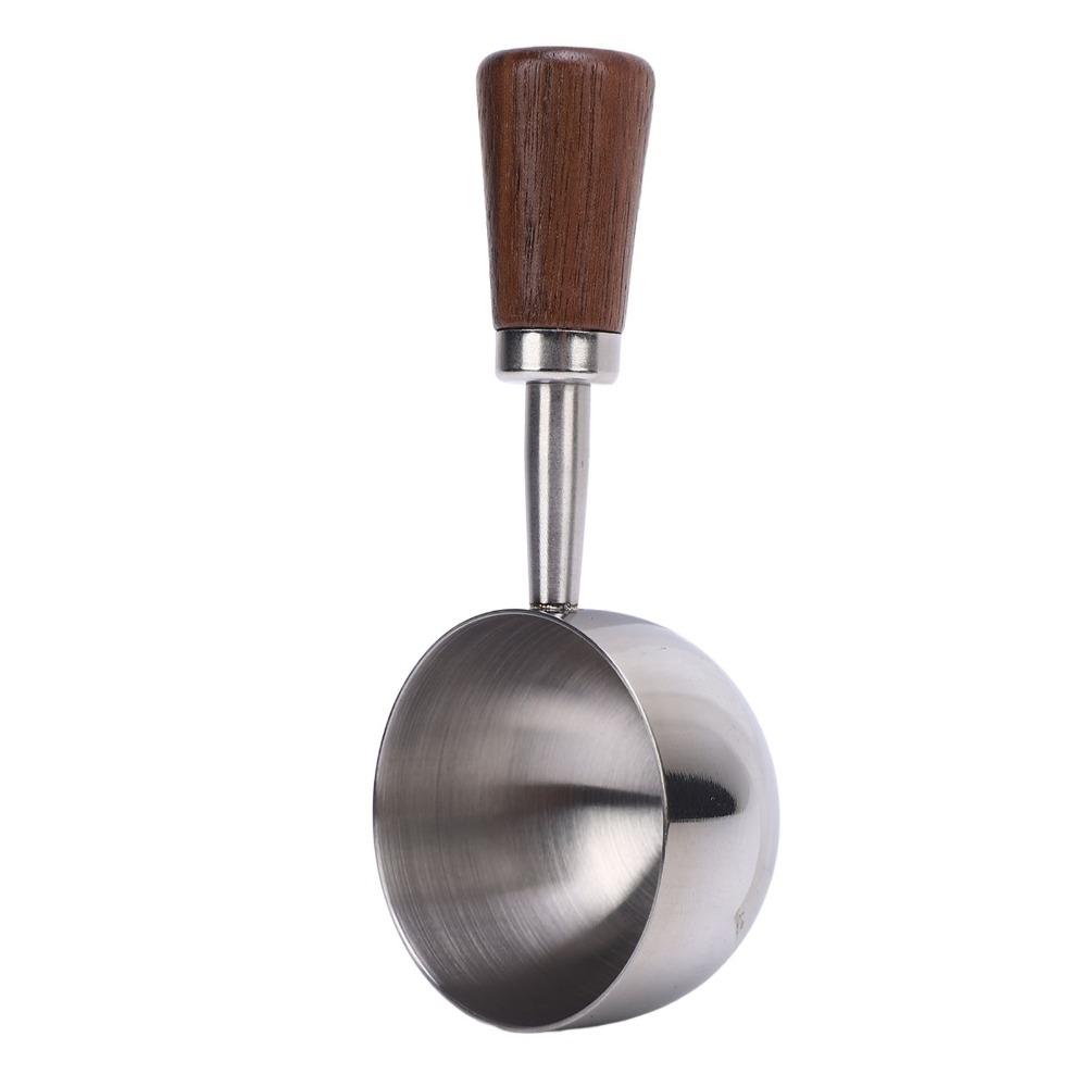 Short Wooden Handle Bean Tea Scoop 304 Stainless Steel Kitchen Utensil Spoon  For Ground Coffee