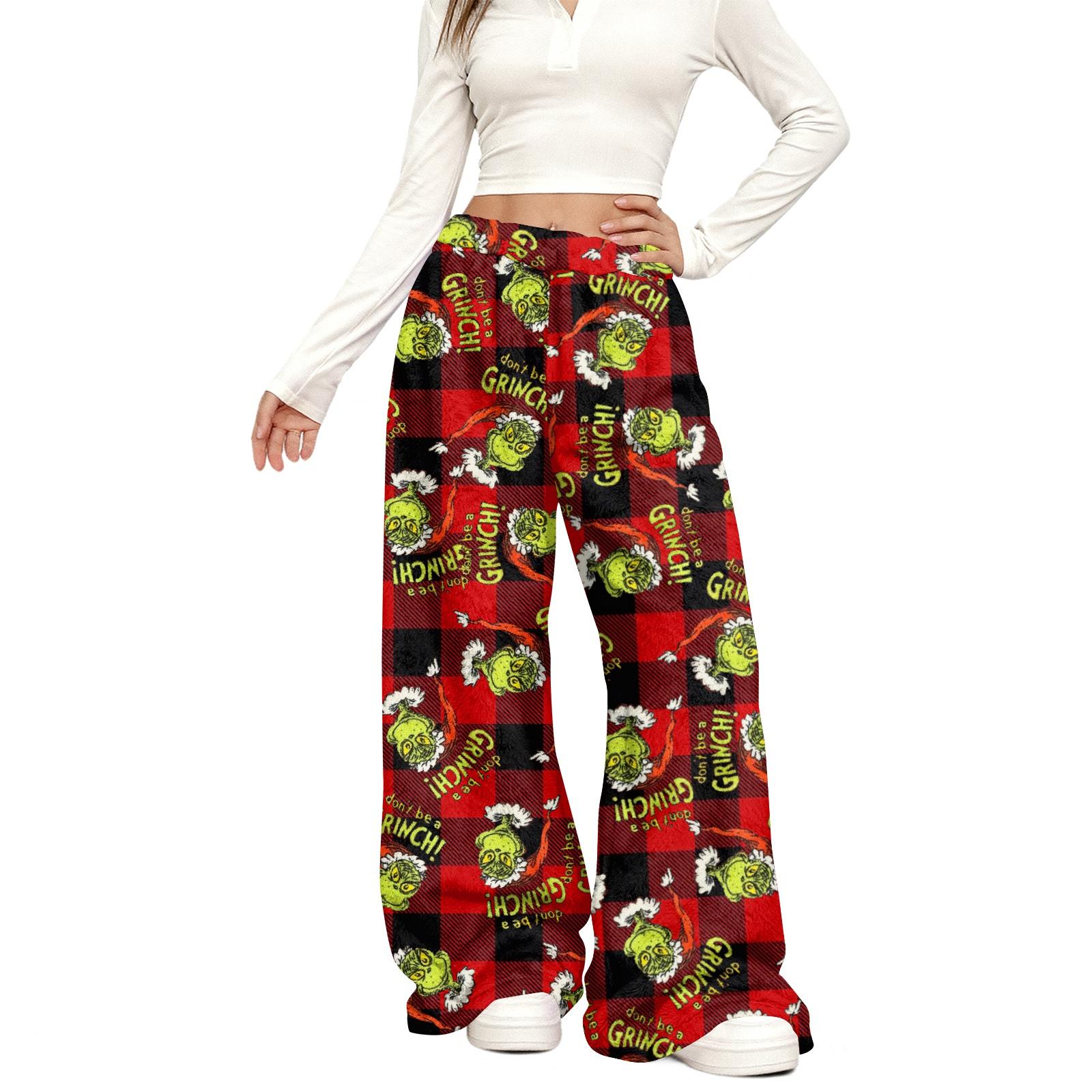 

Women s Casual Fashion Christmas Print Elastic Waist Loose Plush Wide Leg Pants XXL