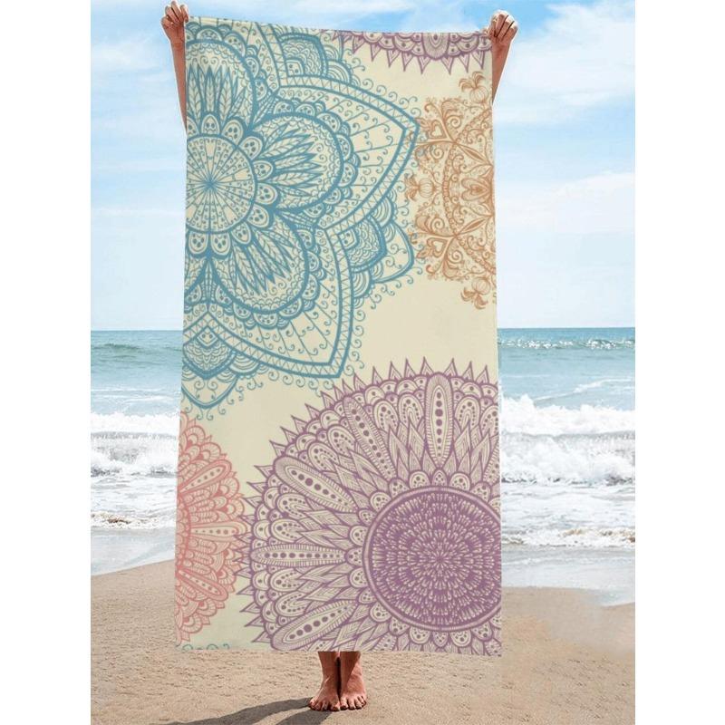 1pc Mandala Pattern Beach Towel, Modern Microfiber Bath Towel, For Vacation, Camping, Swimming, Bath, Gift Summer Travel