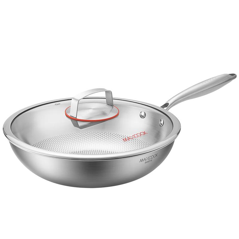 MAXCOOK 3-Ply Stainless Steel Wok with Lid