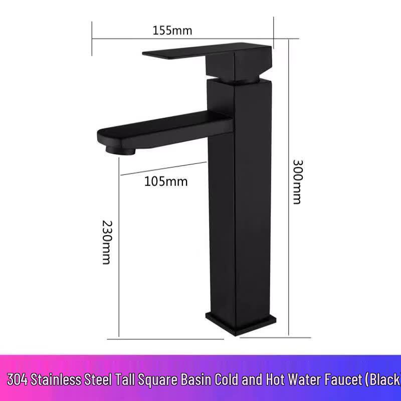 OEING Tall Black Square Stainless Steel Basin Faucet