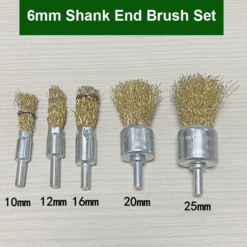 3/5/6Pcs 6mm 1/4" Shank Brass Plated Carbon Steel Wire Cup/Wheel/End Brush Drill Rotary Tools Metal Rust Removal Polishing Clean