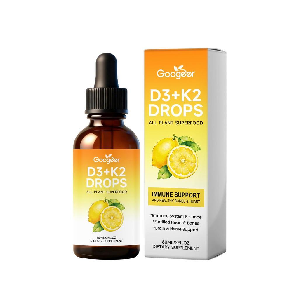 Googeer Vitamin D3 + K2 Liquid Drops - 60ML | 250mcg D3 & 200mcg K2 MK-7 | Immune, Bone & Heart Support
