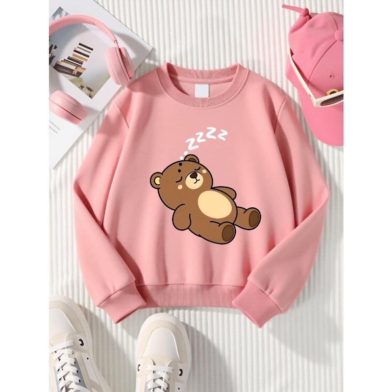 Kids Sweatshirt, Crew Neck Fashion Top, Fun " Bear Cartoon" Patterned Sweatshirt, Suitable for Everyday Casual Wear,Soft Cotton Sweatshirt