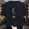Men's Summer 100% Cotton Fashionable Casual Loose Moon Astronaut Pattern Printed Sports Round Neck Short Sleeve T-shirt Top