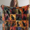 Vintage Style Black Cat Print Flannel Throw Blanket PolComfort for Sofa Bed Car Office Camping Travel Soft Warm Gift Blanket