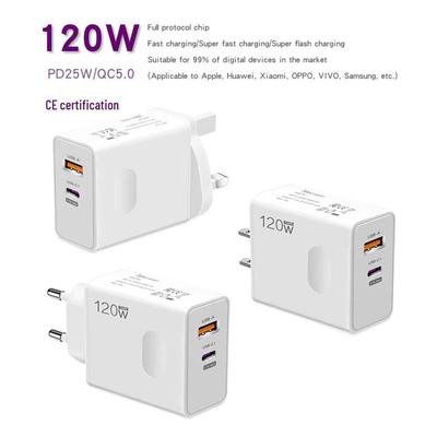 120W Super Fast Charge PD+USB Universal Mobile Phone Charger with EU/US/UK Plug