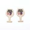 European and American Trends Full of Diamonds Creative Fashion Goblet Earrings Temperament Versatile Set with Colored Diamonds Wine Glass Earrings