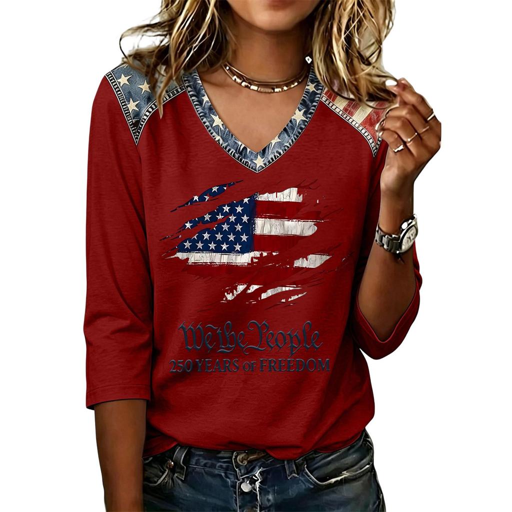 Women's Fashion Casual Independence Day Print Top