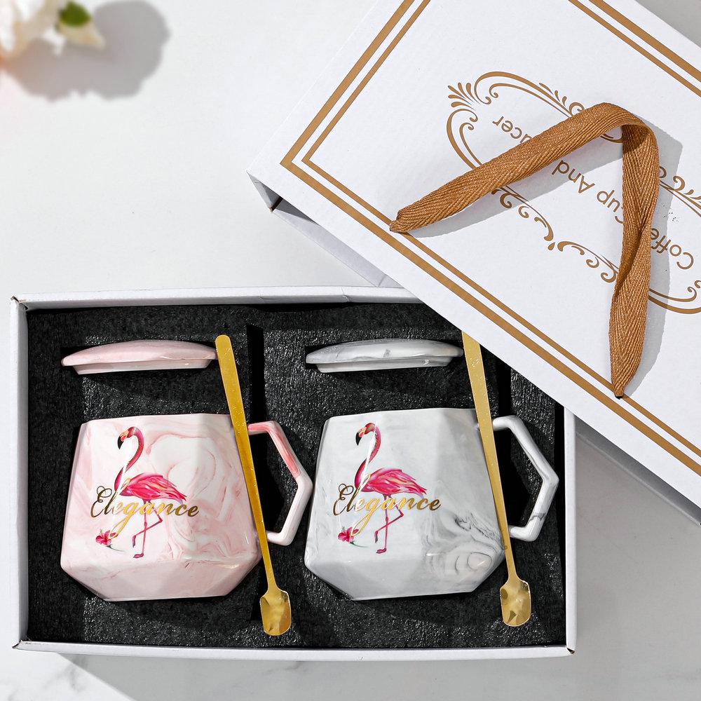 Nordic Ceramic Couple Mug with Lid and Spoon - Stone Pattern Gift Cup for Company Events