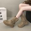 French thick heel round head suede pleated piled boots 2025 new autumn temperament fashionable and thin versatile short boots women