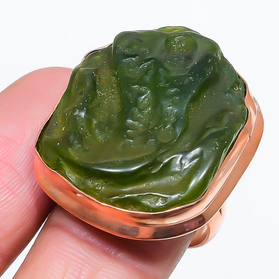 Natural Moldavite Quartz Gemstone 925 Sterling Silver Jewelry Ring Size 8 U0j20