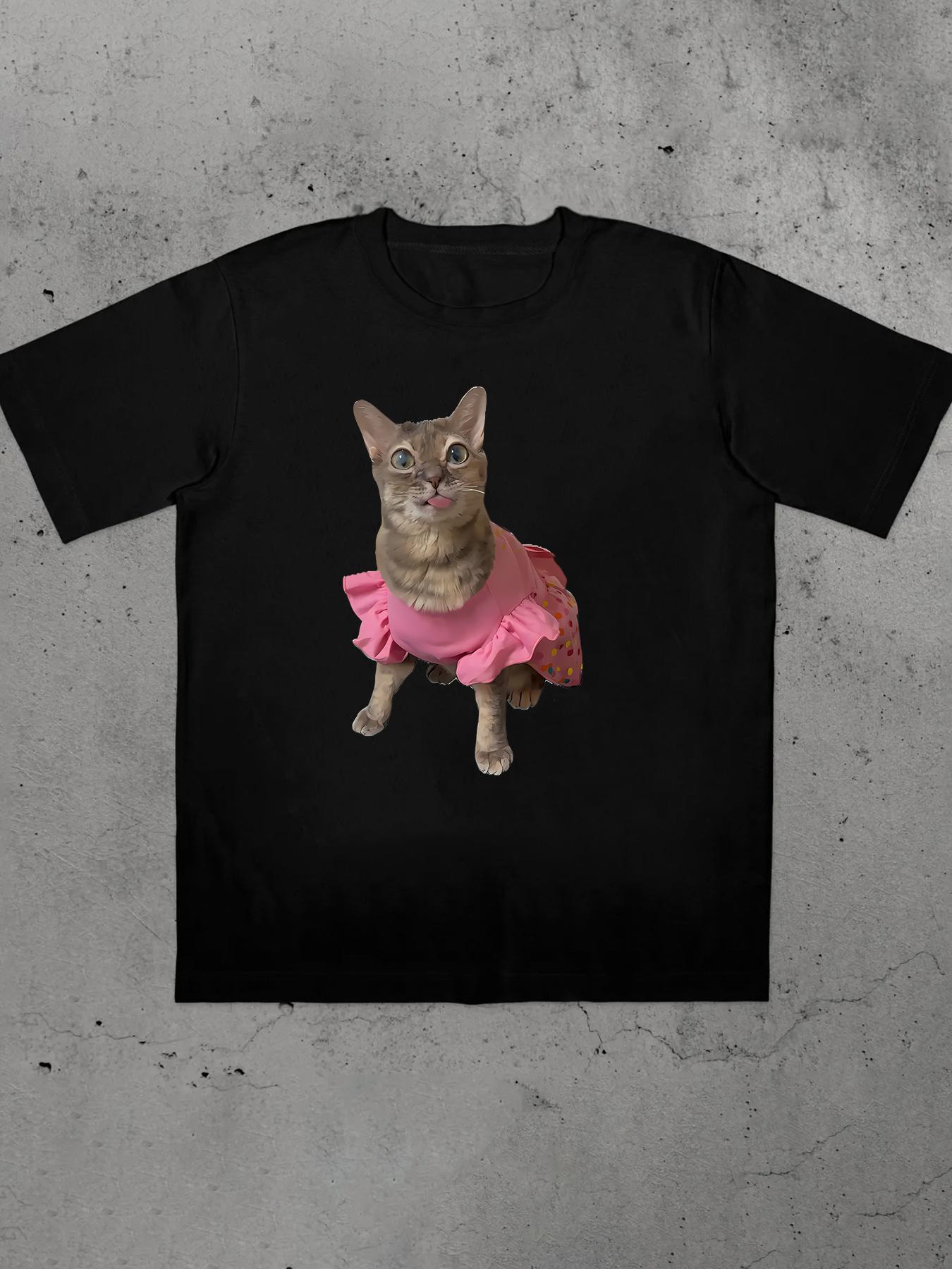 

Men s Funny Meme T-Shirt with Quirky Pink Skirt Kitten & Mice Print - Casual Round Neck Short Sleeve Tee M