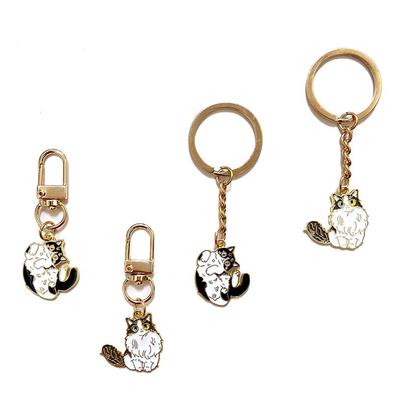 Charming Persian Cat Keychain: Lively Black and White Alloy Accessory for DIY Jewelry and Gifts