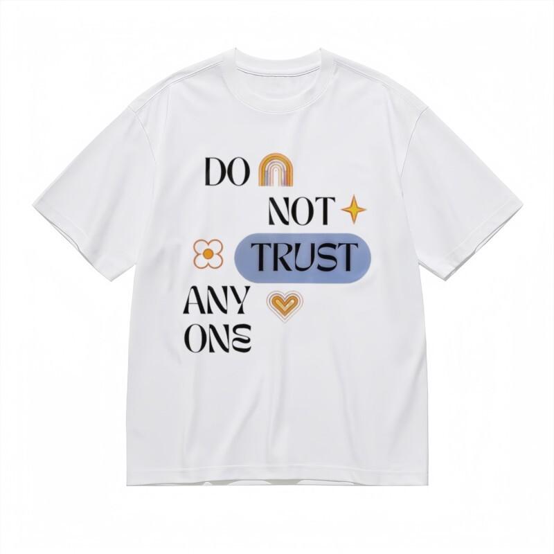 

Women s Breathable Classic T-Shirt Bold DONT TRUST Text with Colorful Hearts Tee 3XL