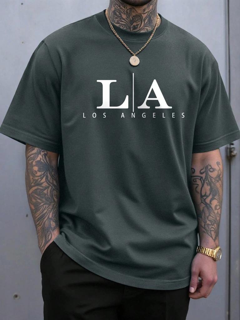 Mens Fashion Round Neck Short Sleeve Letter Graphic Casual TShirt Los Angeles T Shirt Harajuku Oversized T Shirt  Men Clothing
