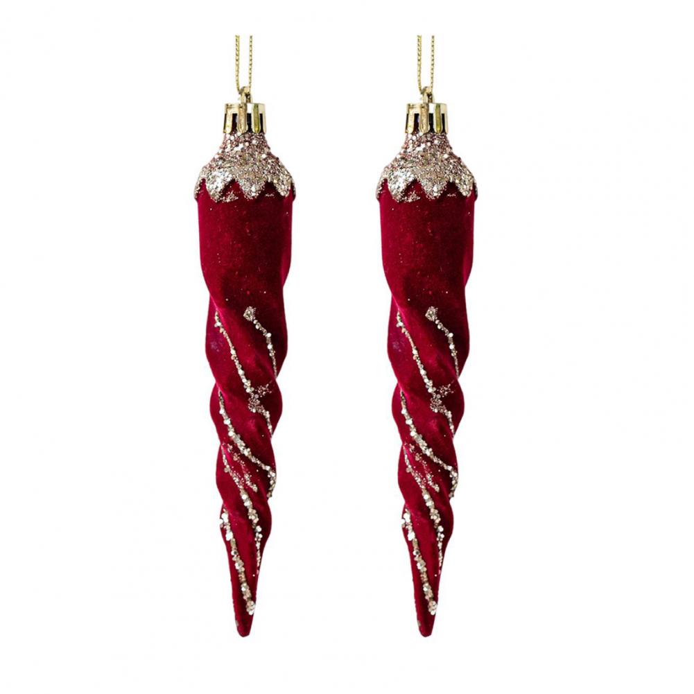 2 Pcs Velvet Christmas Ornaments Shatterproof Glitter Sequins Flocked Bell/Candy Cane/Ice Isicle Hanging Decoration for Home