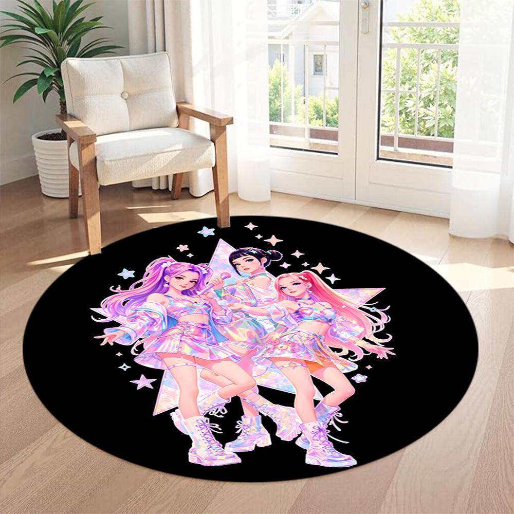 K-pop Round Floor Mat Suitable for Study Room Entryway Bedrooms Hallway Antislip Round Carpet Office Home Decor