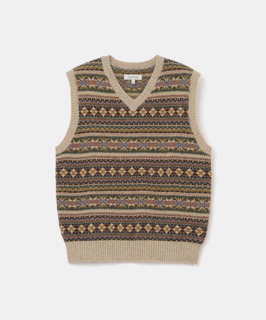UNIFORM BRIDGE Fair Isle Knit Vest Beige