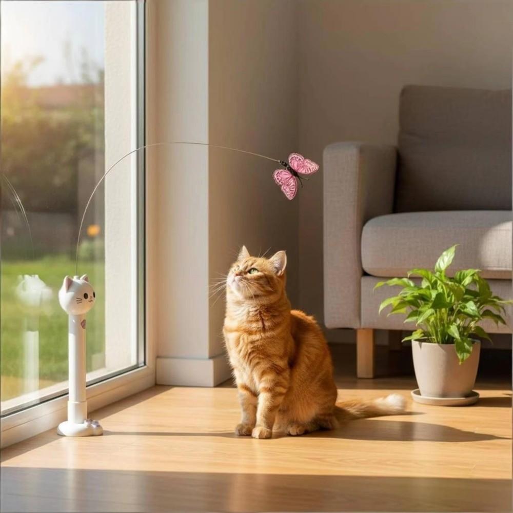 Freihändige Saugnapf-Katzen-Teasing-Stange Drehendes Elektrisches Schmetterlings-Katzen-Spielzeug Kätzchen-Spiel