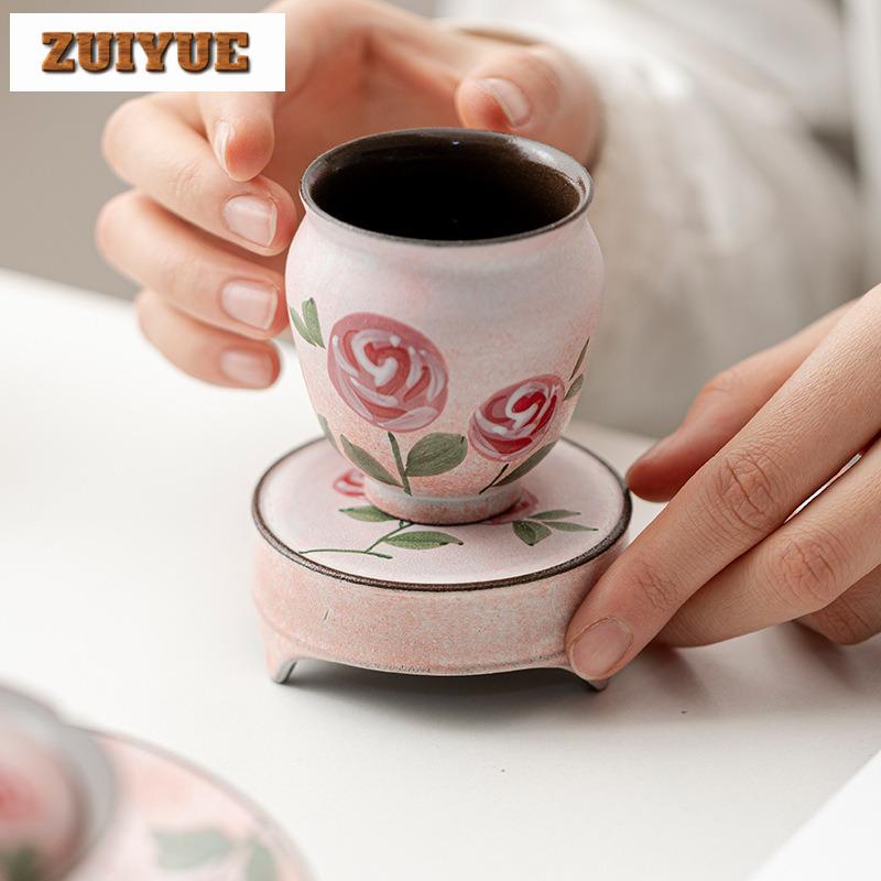 Powder Yin Hand-painted Rose Tripodia Teapot Cover Holder Handmade Cover Frame Zisha Pot Lid Shelf Coaster Teaware Accessories