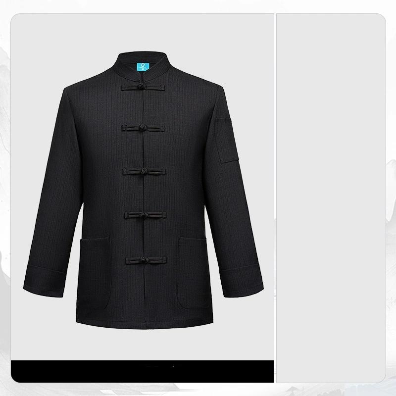 Four Seasons Chinese Style Cloth Buckle Chef Clothes Long-sleeved Slub Cotton Linen Catering Back Kitchen Work Clothes Chinese Style Plus Size
