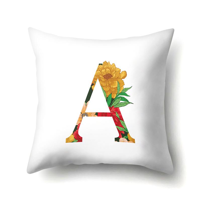 Polyester Pillowcase Watercolor Flowers Car Decoration Print 26 English Letters Home Cushion Cover
