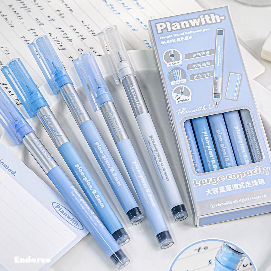 5pcs Endorse Series Gel Pens Set Gradient Color 0.5mm Ballpoint Quick Dry Black Ink for Daily Writing Office