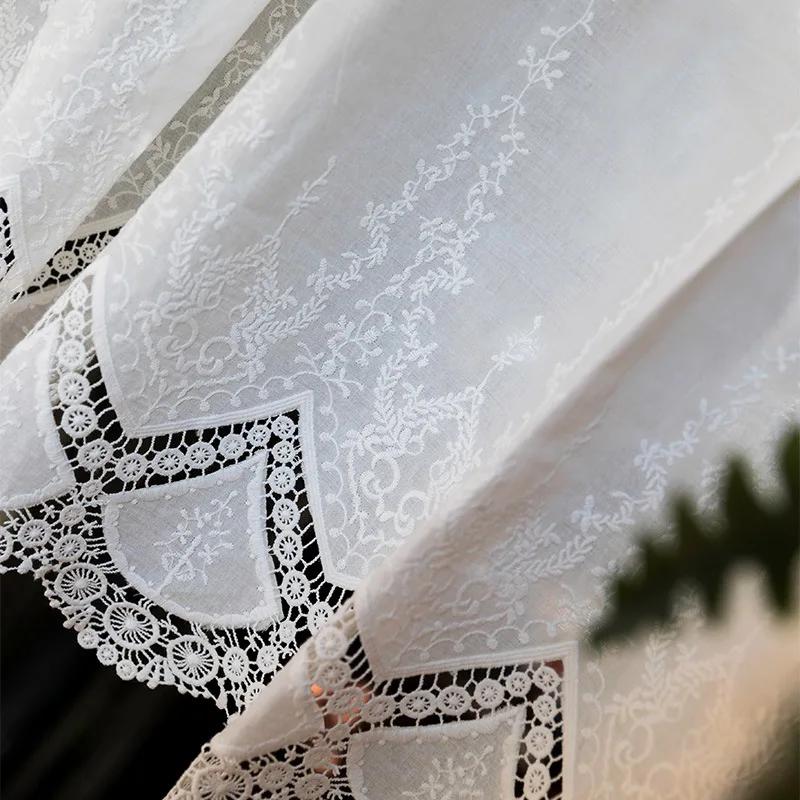 100% Cotton Hollow Flowers Short Curtains Living Room Korean Gream Lace Cloth Half Curtains for Kitchen Bookshelf Dust Curtain